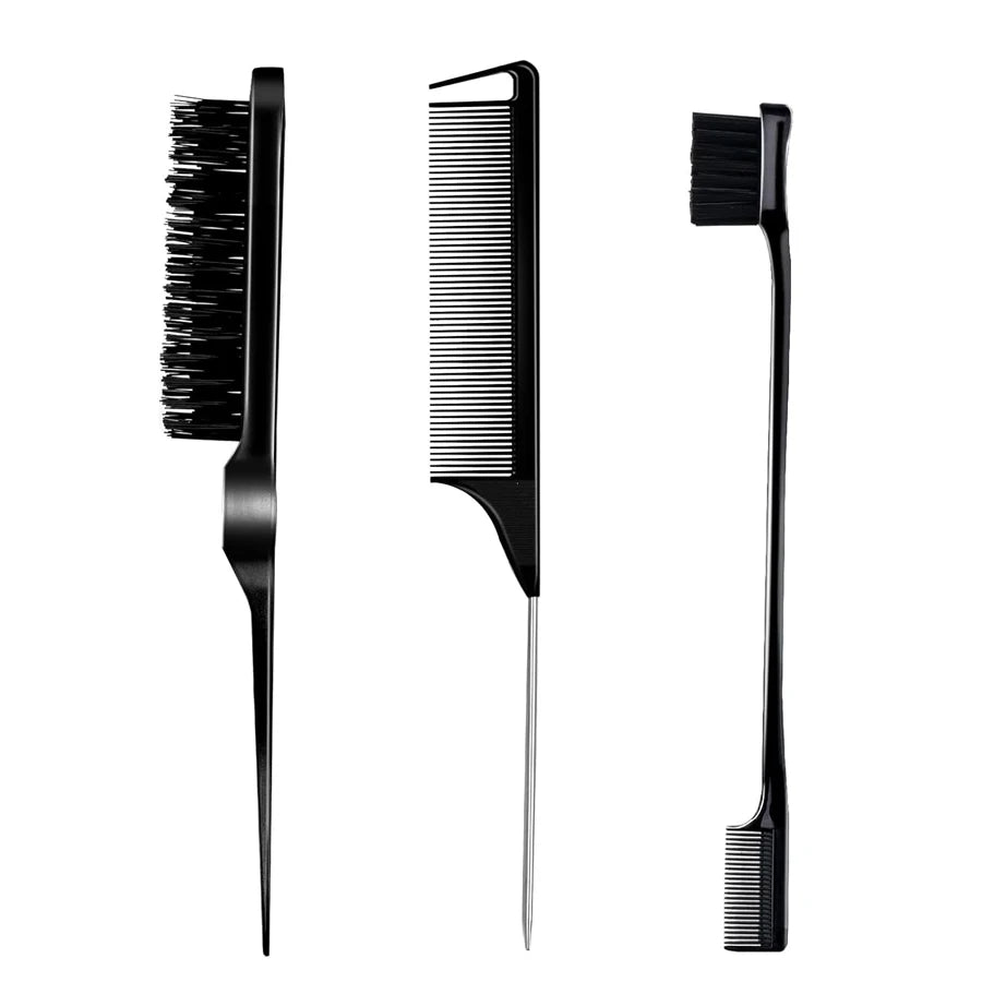 3pcs/set Comb Kit Fine Tooth Dual Edge Control Defines Tame Hair Flyaway Bristle Brush Rat Tail Comb For Hairstyle Salon