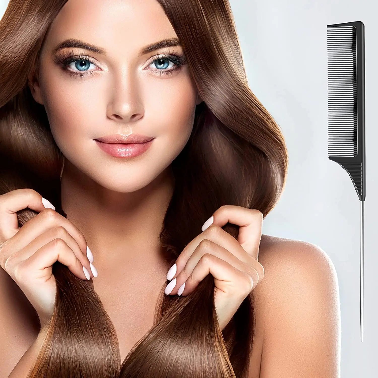 3 Packs Rat Tail Comb Steel Pin Rat Tail Carbon Fiber Heat Resistant Teasing Combs with Stainless Steel Pintail