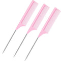 3 Packs Rat Tail Comb Steel Pin Rat Tail Carbon Fiber Heat Resistant Teasing Combs with Stainless Steel Pintail