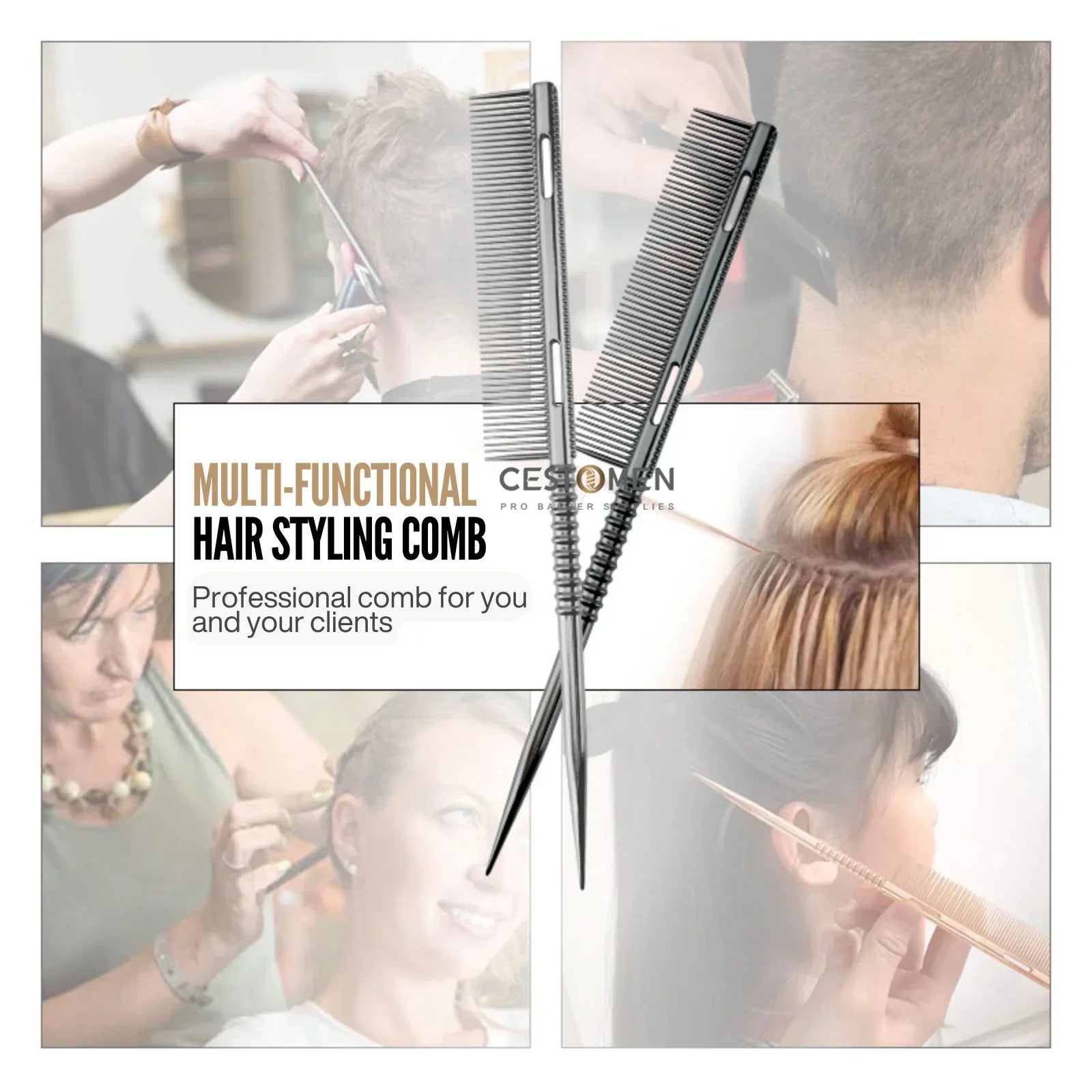 New Design Rat Tail Aluminium Styling Comb Professional Barber Heat Resistant Men Hair Combs Salon Hairdresser Tools For Women