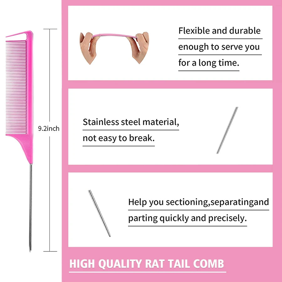 3pcs/set Comb Kit Fine Tooth Dual Edge Control Defines Tame Hair Flyaway Bristle Brush Rat Tail Comb For Hairstyle Salon