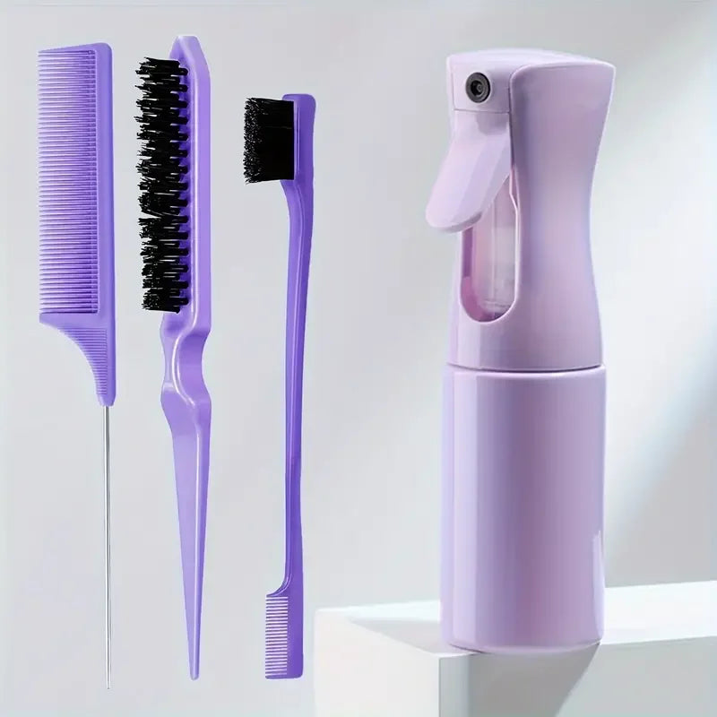 4-Piece Hair Styling Comb Set - Includes Rat Tail  Edge Brush & Smooth Black Brush Barber Styling Tools for All Hair Types