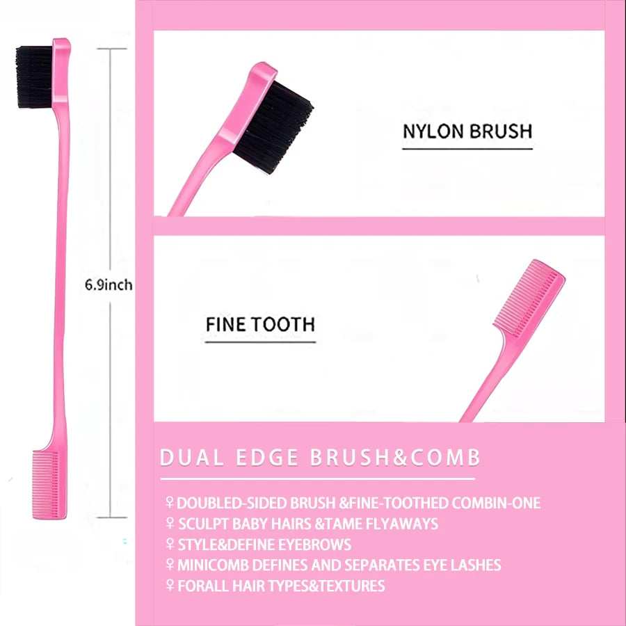 3pcs/set Comb Kit Fine Tooth Dual Edge Control Defines Tame Hair Flyaway Bristle Brush Rat Tail Comb For Hairstyle Salon