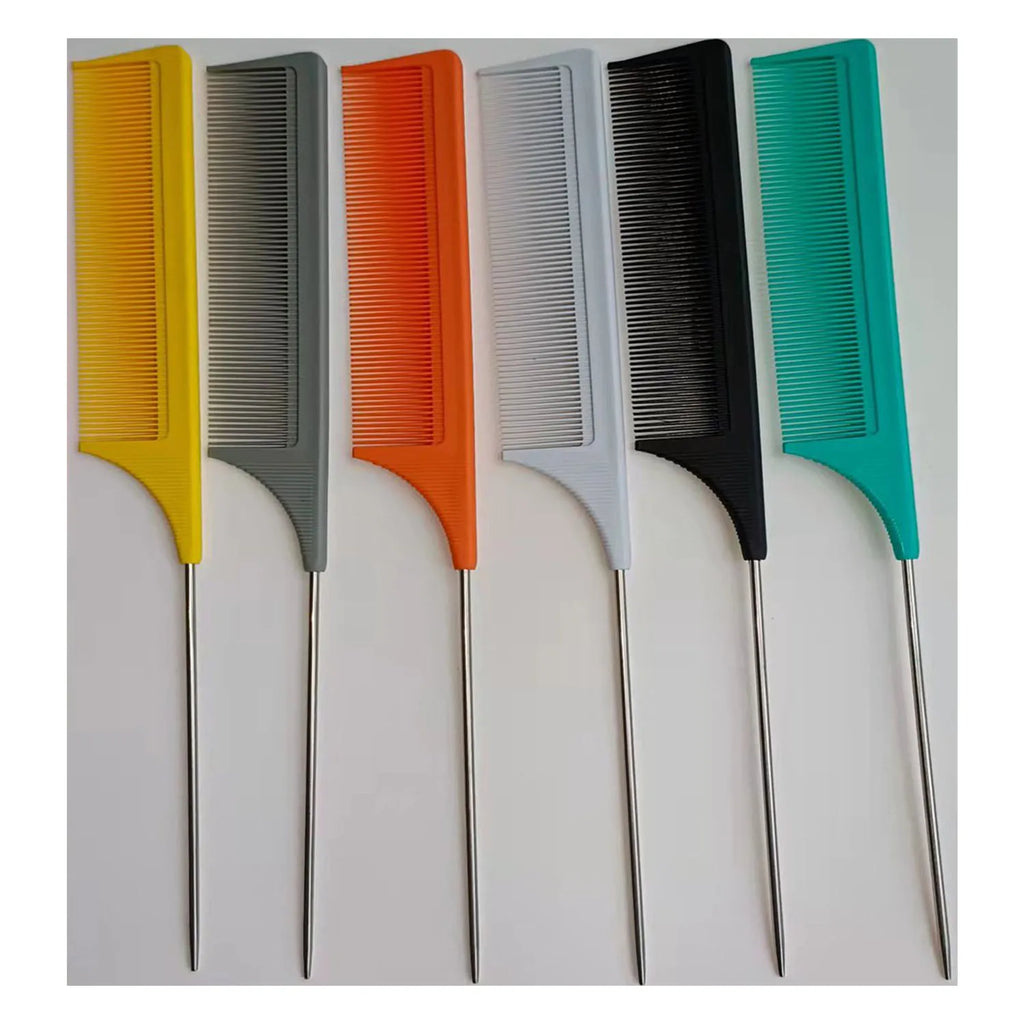 3 Packs Rat Tail Comb Steel Pin Rat Tail Carbon Fiber Heat Resistant Teasing Combs with Stainless Steel Pintail