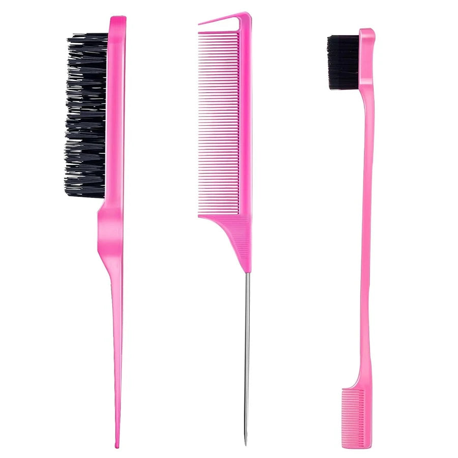 3pcs/set Comb Kit Fine Tooth Dual Edge Control Defines Tame Hair Flyaway Bristle Brush Rat Tail Comb For Hairstyle Salon
