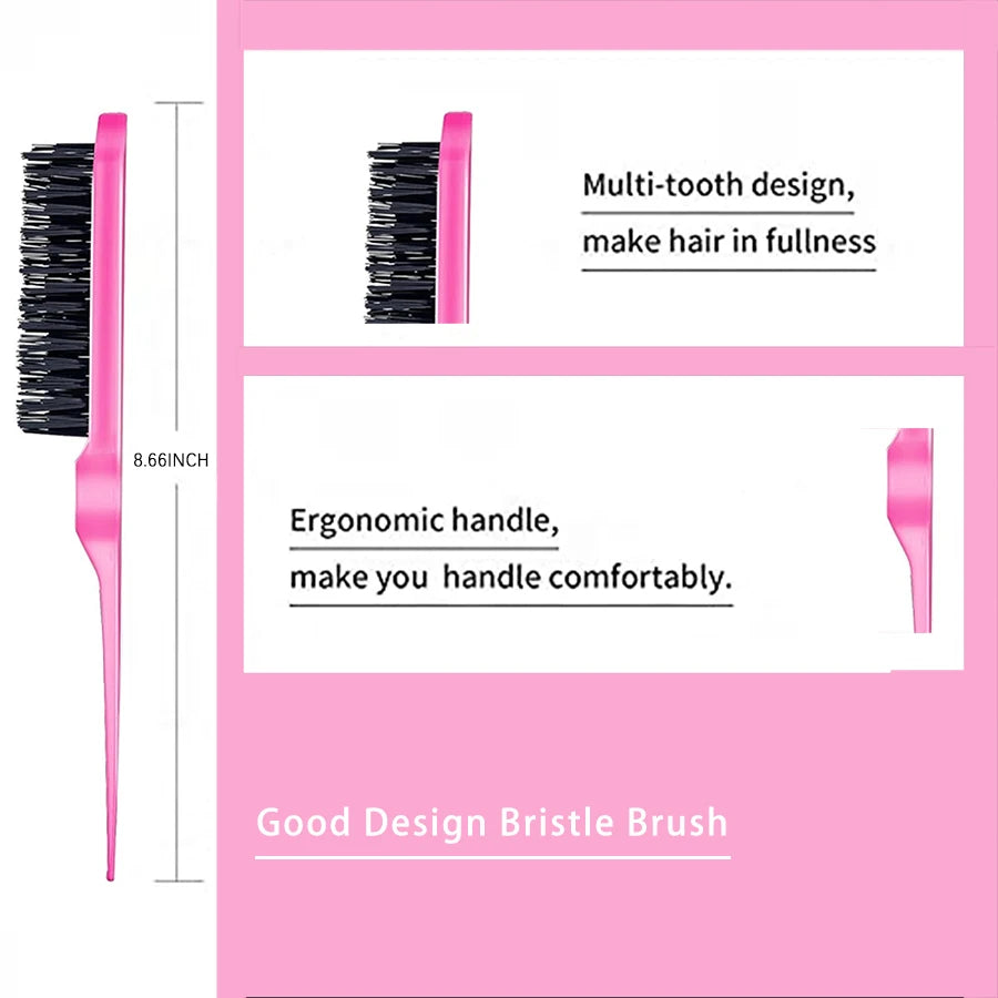 3pcs/set Comb Kit Fine Tooth Dual Edge Control Defines Tame Hair Flyaway Bristle Brush Rat Tail Comb For Hairstyle Salon