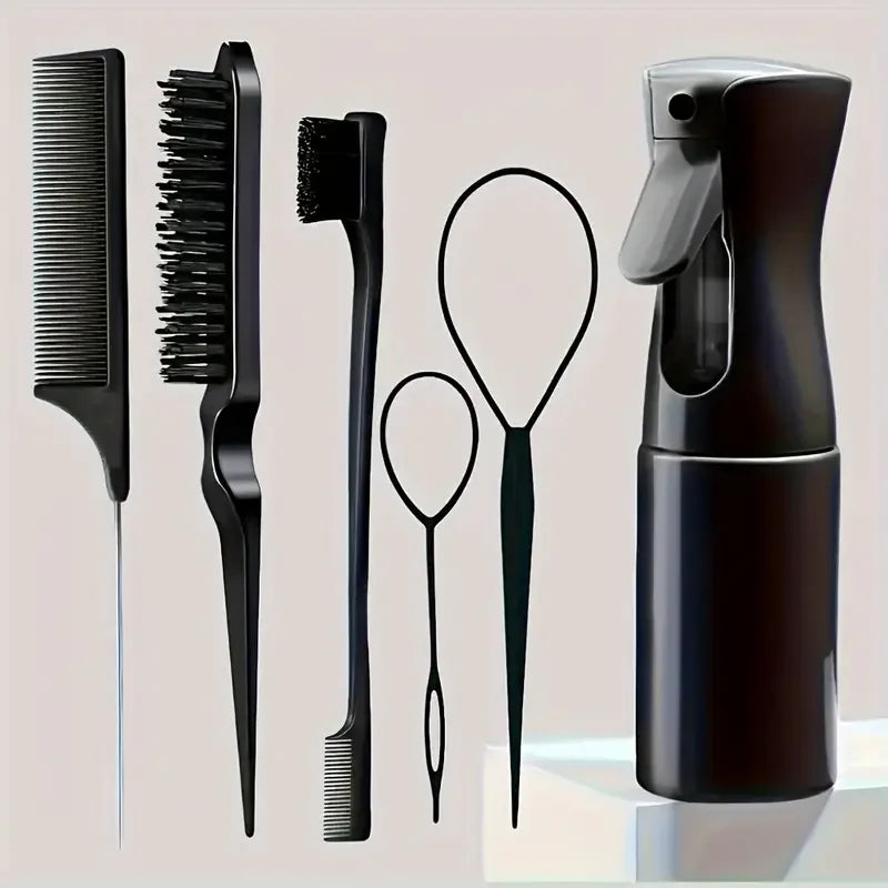 4-Piece Hair Styling Comb Set - Includes Rat Tail  Edge Brush & Smooth Black Brush Barber Styling Tools for All Hair Types